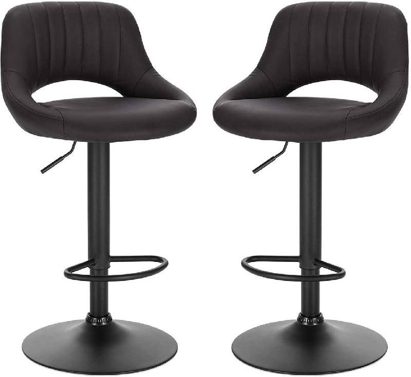 Lot de 2 tabourets de bar réglables - cuir synthétique et acier anthracite - pivotants à 360°_0