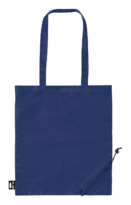 Sac shopping pliable en polyester RPET - labélisé RPET - couleur bleu foncé - poids 34g_0