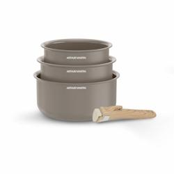 Set de 3 casseroles 16-18-20 cm poignée amovible Taupe  AM1122 usage non-intensif Arthur Martin - marron 3508510999359_0