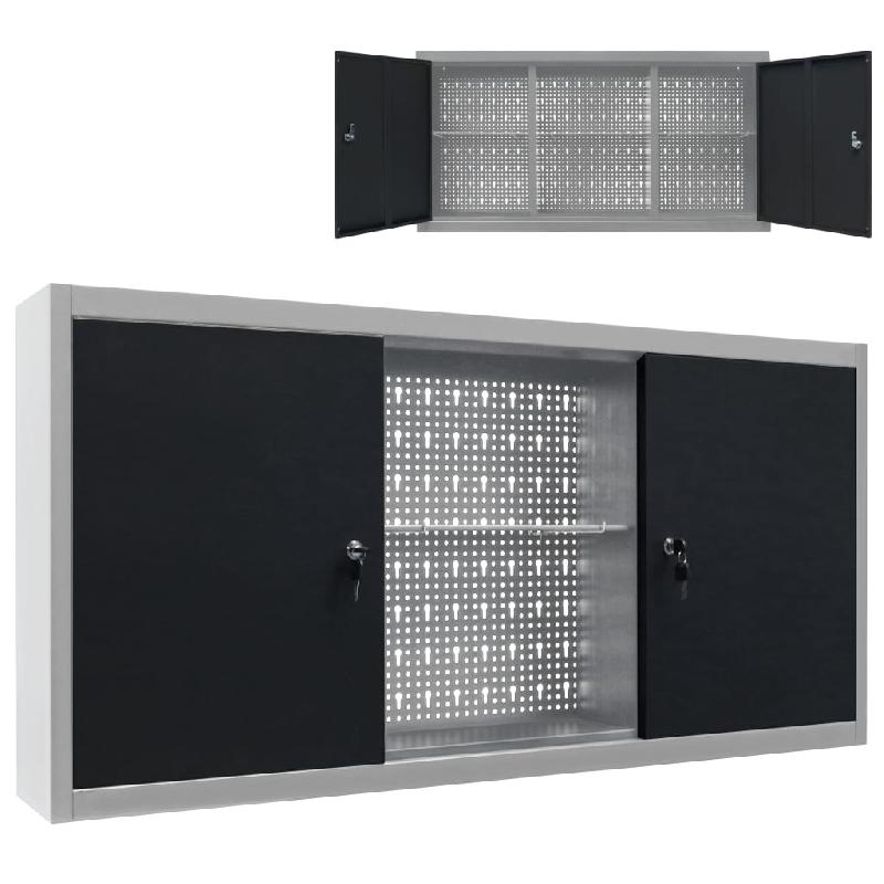 Vidaxl armoire à outils murale style industriel métal gris et noir 145366_0