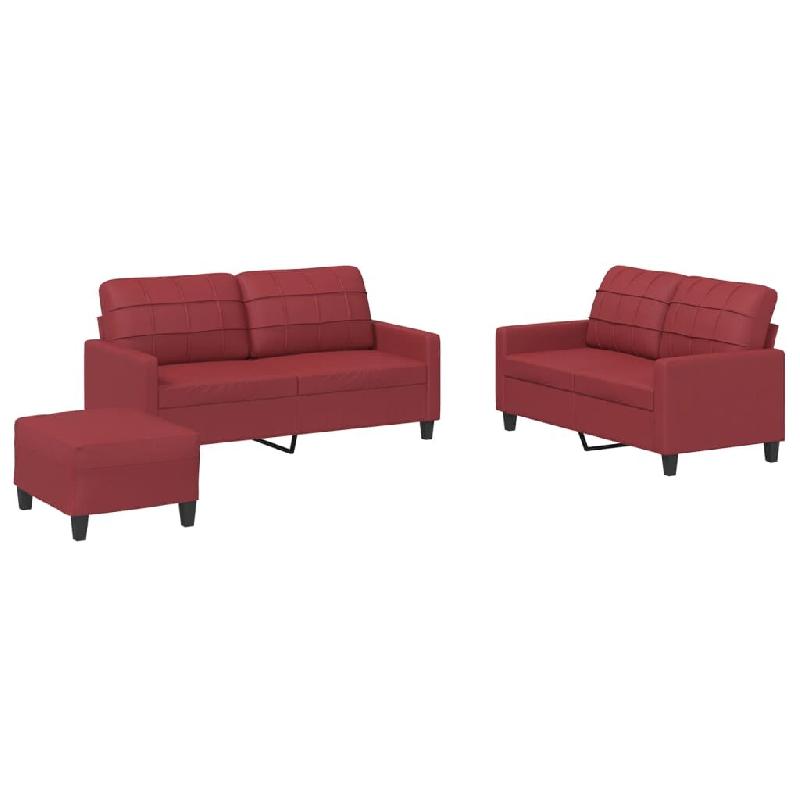 VidaXL Ensemble de canapés 3 pcs et coussins Rouge bordeaux Similicuir Modèle Héritage Moderne - 3201366_0