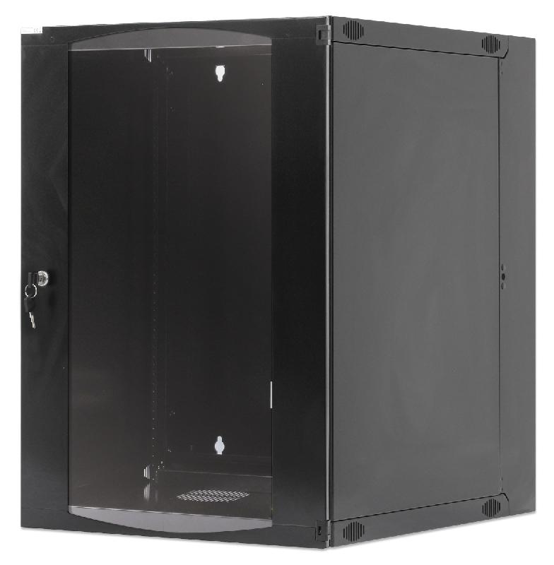 Armoire murale 19 pouces MHT129 avec porte en verre - hauteur 15U - double section - profondeur 600 mm - flatpack - noir - Bravour®_0