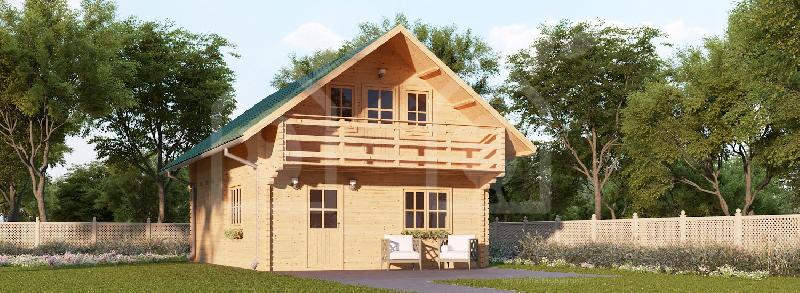 Chalet en bois Langon 66/44+44mm - 107 m² - Pin nordique naturel - Épaisseur des murs 66 mm_0