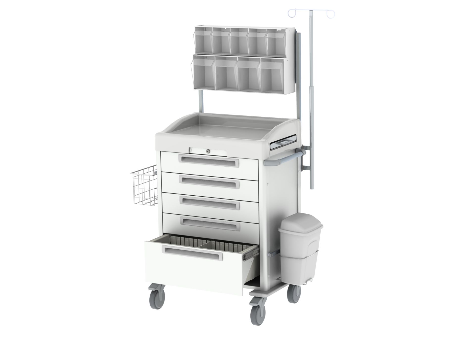 Chariot de soins à tiroirs télescopiques, pour un stockage sécurisé des médicaments, instruments médicaux et fournitures d'urgence- JETCART_0