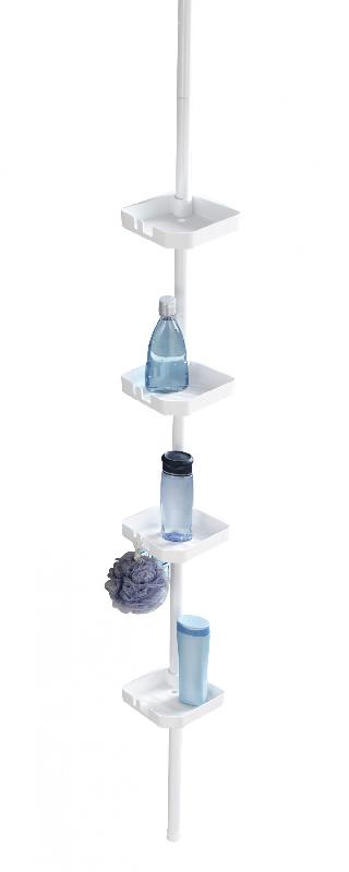 Étagère de bain/douche à suspendre - extensible de 74 cm à 250 cm - plastique blanc laqué_0