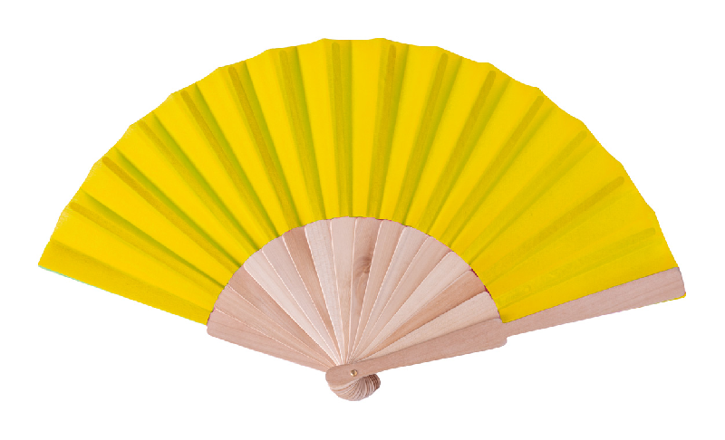 Éventail en polycoton - éléments en bois - couleur jaune - poids 41 g_0