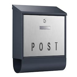HELLOSHOP26 - Boîte aux lettres murale design avec porte-journaux en acier inoxydable - 30 × 39 × 11 cm - Gris_0