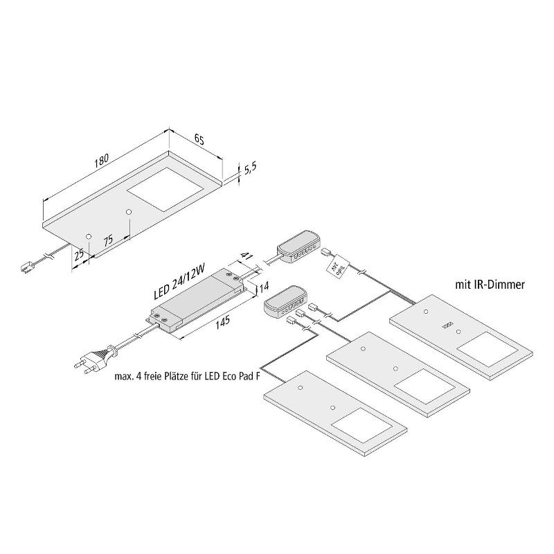 Lampe sous meuble LED Eco-Pad F par 5, 4000K noir