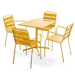 Oviala Business Ensemble table de jardin et 4 fauteuils en métal jaune - Oviala - jaune acier 105402_0