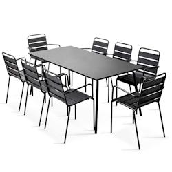 Oviala Business Ensemble table de Jardin et 8 fauteuils en métal gris - Oviala - gris acier 101852_0