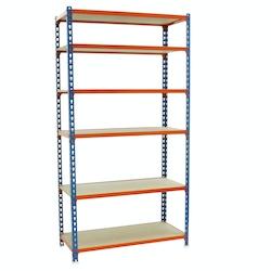 SimonRack Etagère métallique sans vis Maderclick 6 plateaux de 150 kgs par plateau couleur BLEU/ORANGE/BOIS 2500x900x400 mm (haut x largeur x profon_0