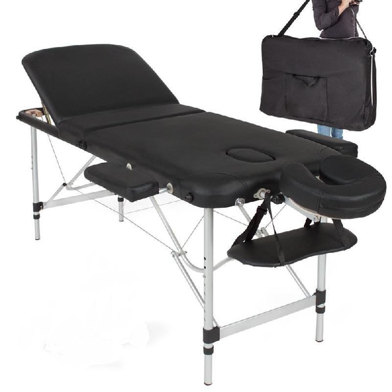 TABLE DE MASSAGE PLIABLE REMBOURRAGE ÉPAIS PLIANTE 3 ZONES ALUMINIUM PORTABLE HOUSSE NOIR 08_0000451_0