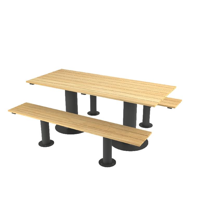 Table Moka 8 Places + 2 Bancs en Robinier et pieds fonte_0