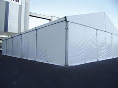 Tente de stockage fermée spacieux / structure fixe en aluminium / couverture unie / ancrage au sol avec platine / 25 x 15 x 4 m_0