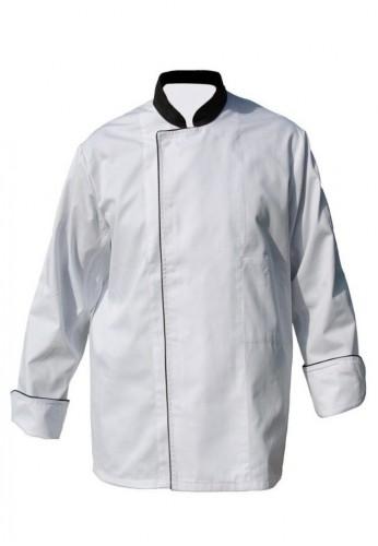 Veste de cuisine blanche et noire - manches longues - pressions cachées - poches intérieures et stylo_0