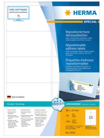 Étiquettes d'adresse amovibles A4, 99,1 x 57 mm - 10316, repositionnables et écologiques_0