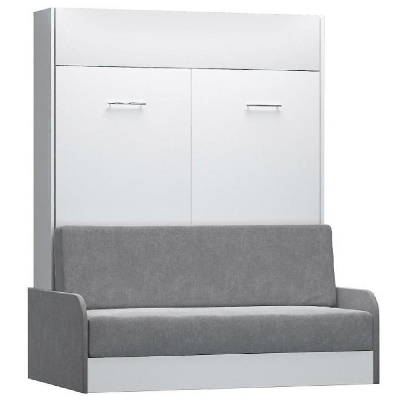 ARMOIRE LIT ESCAMOTABLE DYNAMO SOFA CANAPÉ ET ACCOUDOIRS MICROFIBRE GRIS COUCHAGE 160*200_0