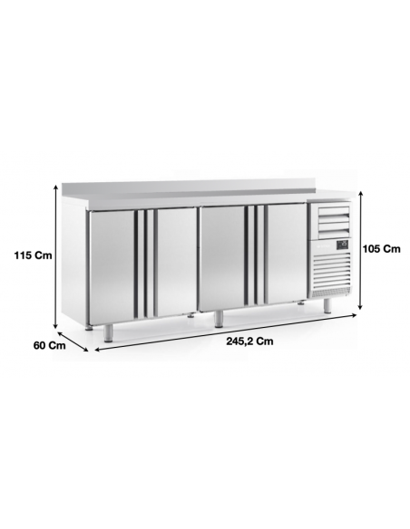 Arrière-bar 4 portes pleines adossée Infrico - Référence : FMPP2500II - Inox AISI 304, volume net 690L, température +2°C à +6°C_0