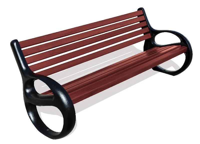 Banc public Barcelone - 2000 mm - Fonte d'acier et chêne, finition lasuré acajou_0
