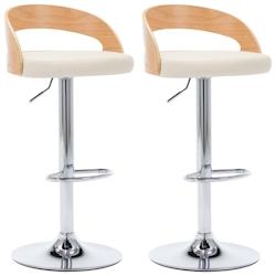 Décoshop26 - Lot de 2 tabourets de bar chaises hautes rétro en PVC crème bois courbé et métal DEC029657 - 3000257484636_0
