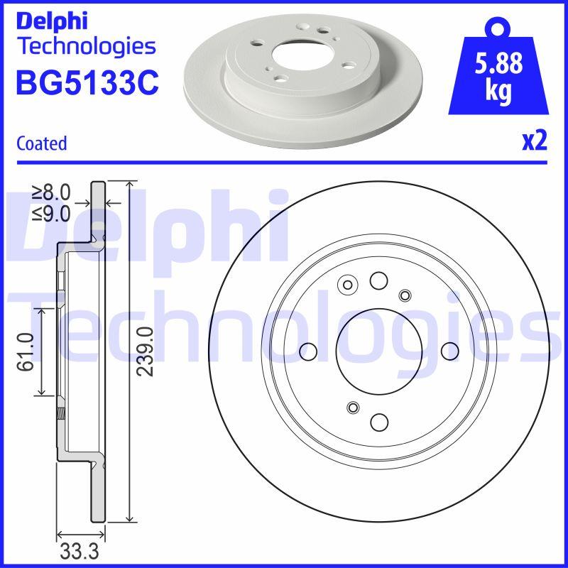 Disque de frein Delphi BG5133C - boîte de 2 disques - montage arrière - disque plein_0