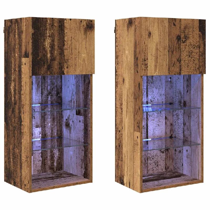 Helloshop26 - Lot de 2 meubles TV muraux modernes avec étagères pratiques 40,5 x 30 x 90 cm en bois d'ingénierie bois ancien 02_0052817 - Bois mass_0