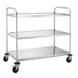 METRO Professional Chariot de service GST2003, acier inoxydable, 85 x 52.6 x 94 cm, 3 étages, 90 KG, avec freins, argenté - argenté inox 978073_0