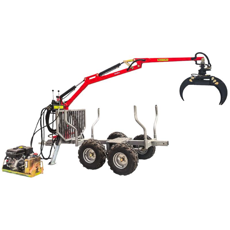 Remorque à bois forestière double essieux 1500 kg avec grue hydraulique 3,4 m et grappin - Moteur essence 6,5ch Torros AHR1500HWK_0