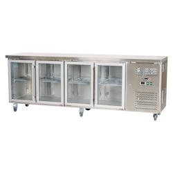 Romux® Table Réfrigérée Positive 4 Portes Vitrées 225x60 cm avec Refroidissement Froid Ventilé en Acier Inox Capacité de 449 L et Puissance 750_0
