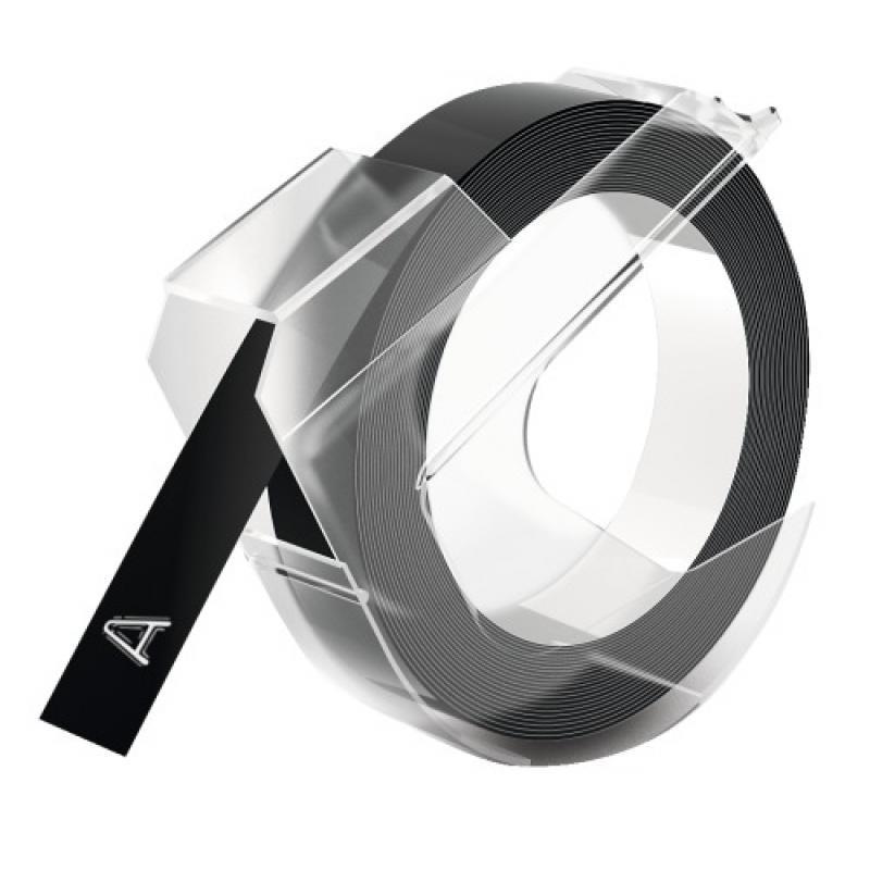 Ruban de marquage 3d pour étiqueteuse DYMO omega écriture blanche sur fond noir brillant cassette 9mmx3m_0