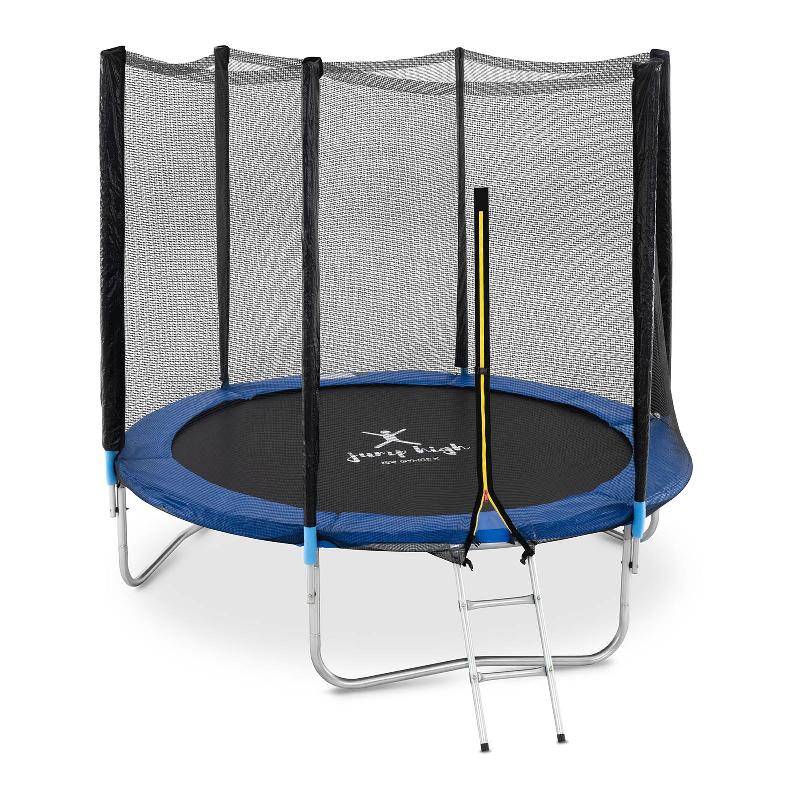 Trampoline de jardin Gymrex - Ø 244 x 180 cm - 80 kg - filet de sécurité, échelle et housse de protection - Noir/Bleu 14_0008020_0