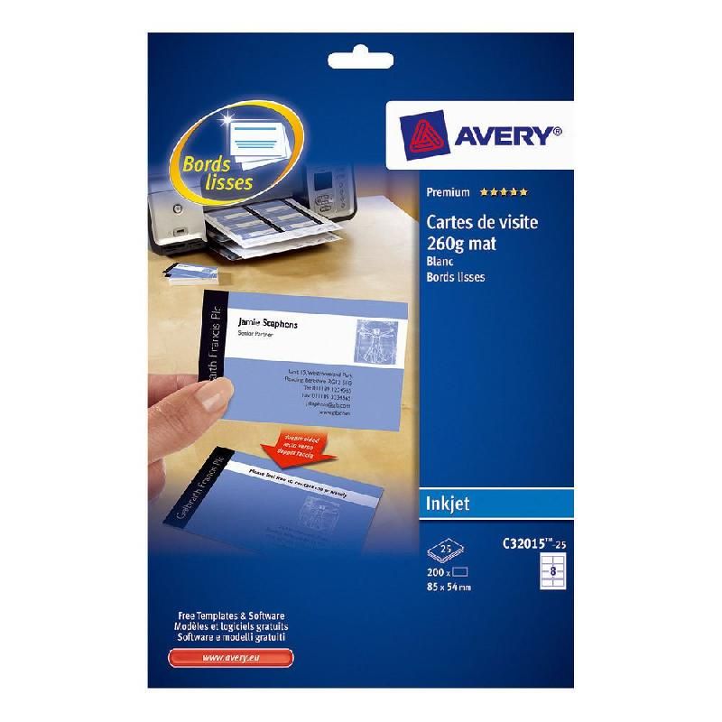 AVERY AVERY - C32015-10 - 80 CARTES DE VISITE BLANCHES À BORDS LISSES - 85 X 54 MM - IMPRESSION JET D'ENCRE