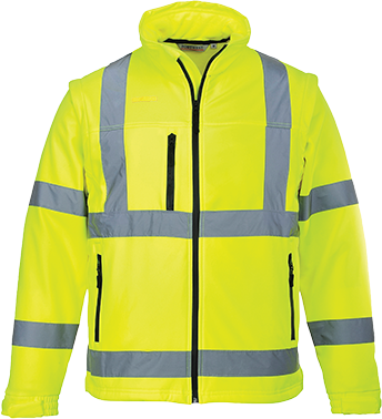 Blouson réfléchissant hivis softshell 3 couches - jaune S428, manches démontables, normes EN ISO et ANSI/ISEA_0