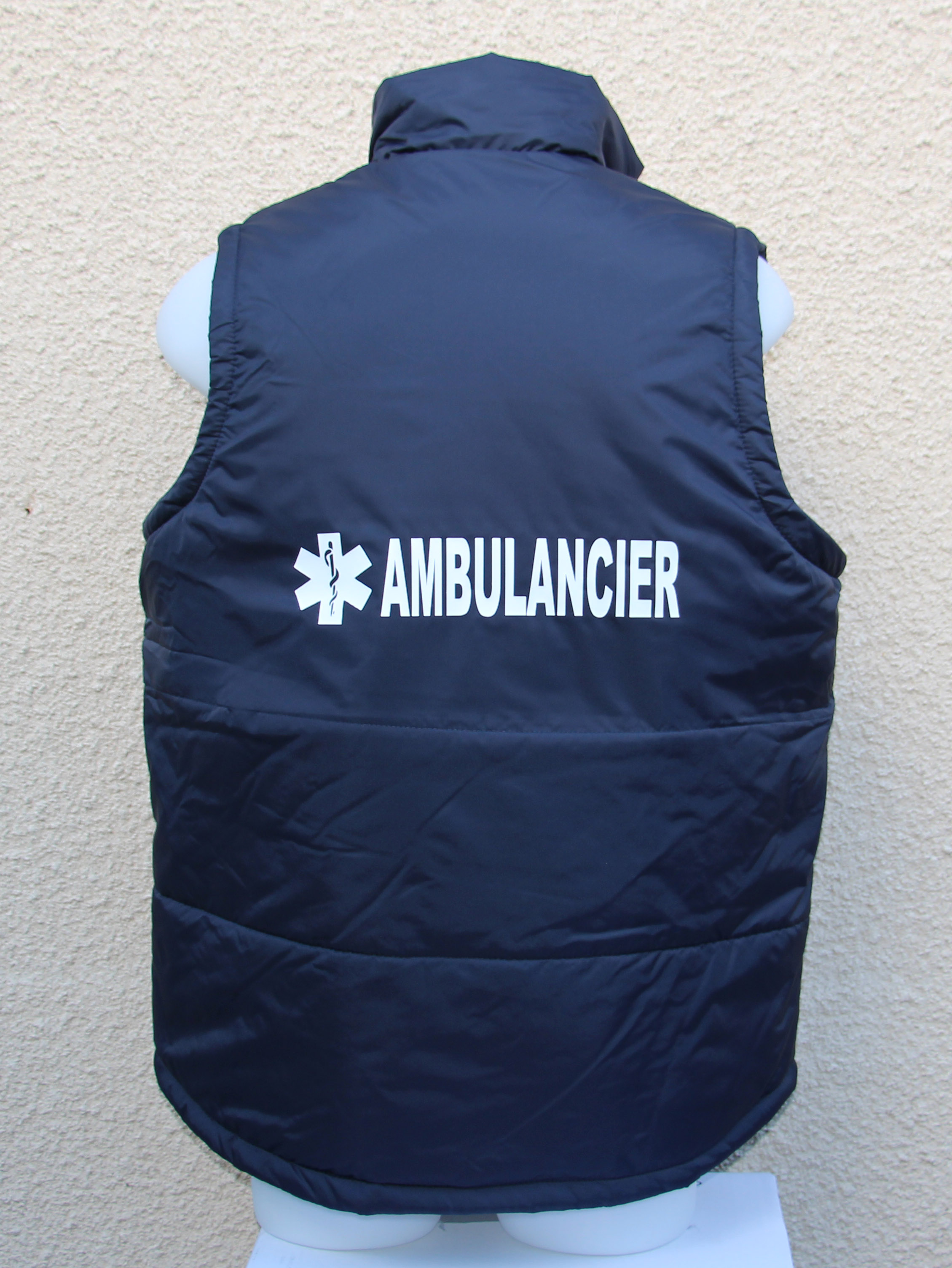 Bodywarmer matelassé sans manches - Ambulancier - Chaud pour l'hiver ou demi-saison - Impression AMBULANCIER et croix de vie_0
