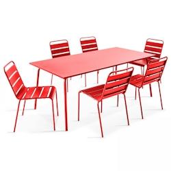 Oviala Business Ensemble table de jardin et 6 chaises en métal rouge - rouge acier 105018_0