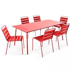 Oviala Business Ensemble table de terrasse et 6 chaises en métal rouge - rouge acier 105018_0
