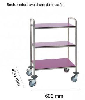 Guéridon résine avec poignée - 600x400 mm - 3 plateaux violet - modèle 53619gra64vi3 - construction inox - roues pivotantes_0