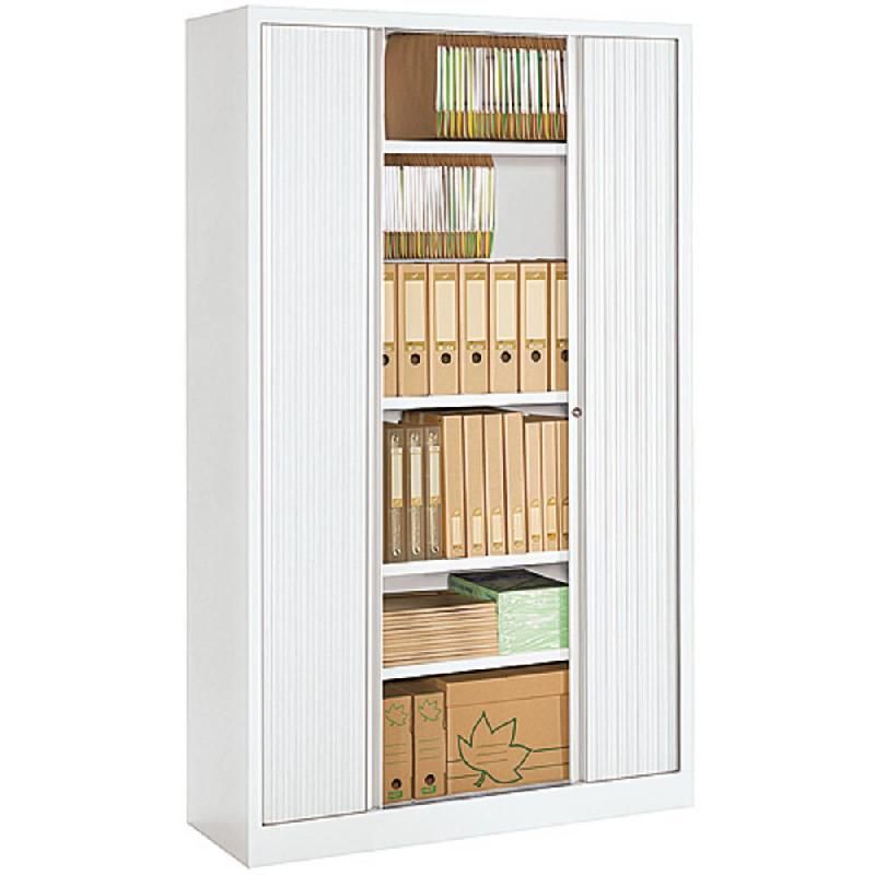 JPG ARMOIRE MÉTAL MONOBLOC NF ENVIRONNEMENT - A RIDEAUX - H. 198 X L. 120 CM - CORPS BLANC  - RIDEAUX BLANC