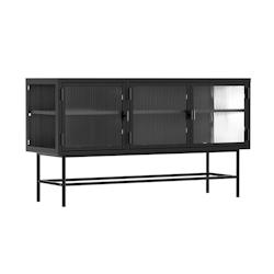 Oviala Business Buffet moderne 3 portes 120 cm en métal et verre noir - noir acier 113964_0