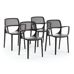 RATTATAN Set de 6 chaises avec accoudoirs en résine renforcée de fibre de verre, design classique, empilables pour jardin, bar, restaurant, cuisine_0