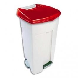 RUBBERMAID POUBELLE PLAST 106 LITRE  POIGNÉE ET PÉDALE.UTILISATION INTÉRIEUR EXTÉRIEUR.BLANC ROUGE. HACCP