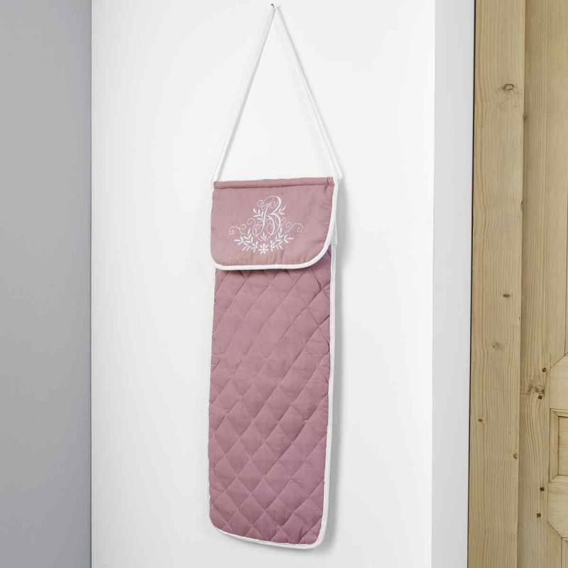 Sac à pain brodé Bonheur 27x70cm - Rose - Paris Prix - finition matelassée et grande contenance_0