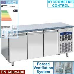 Table frigorifique ventilée - 3 portes 600x400 - Top en granit biseauté - TP3N/LG_0