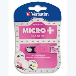 VERBATIM CLÉ USB 2.0 MICRO PLUS AVEC CAPOT DE PROTECTION 8GO ROSE 97757+REDEVANCE