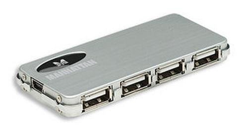 Manhattan Hub USB 2.0 haute vitesse - 4 ports avec bloc d'alimentation - 480 Mbit/s - câble 0,8 m - couleur argent_0