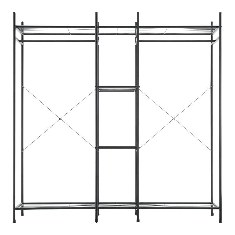 Garde-robe avec étagères - Meuble de rangement en acier laqué noir - 4 surfaces de stockage, 2 tringles, dimensions 150 x 150 x 40 cm - Réf. 03_0008152_0