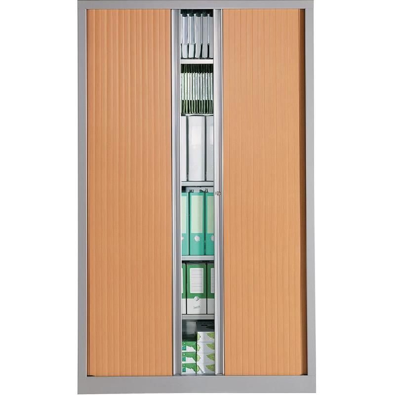 JPG ARMOIRE MÉTAL MONOBLOC NF ENVIRONNEMENT - A RIDEAUX - H. 198 X L. 120 CM - CORPS ALU  - RIDEAUX HÊTRE