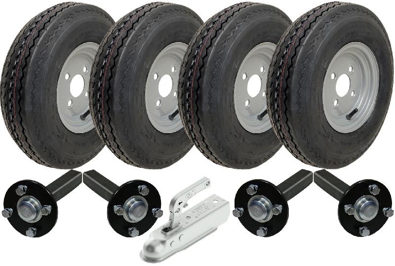 Kit remorque rapide à deux essieux 4.80/4.00 - 8 roues légales moyeu et fusée d'essieu_0