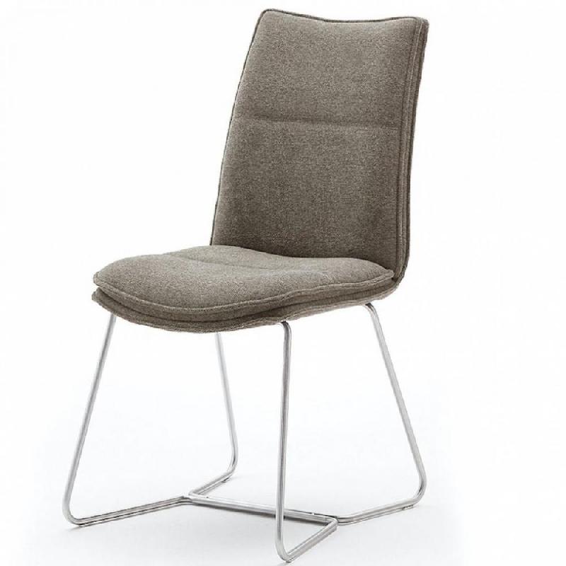 Lot de 2 chaises design HALSOU - tissu cappuccino - pieds acier brossé - poignée intégrée - confort optimal_0