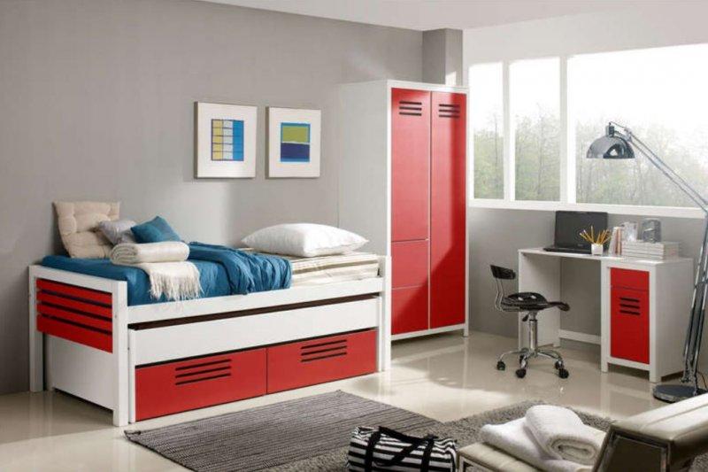 Marlone Ensemble Chambre D Enfant Blanche Et Rouge Couchage 90 X 190